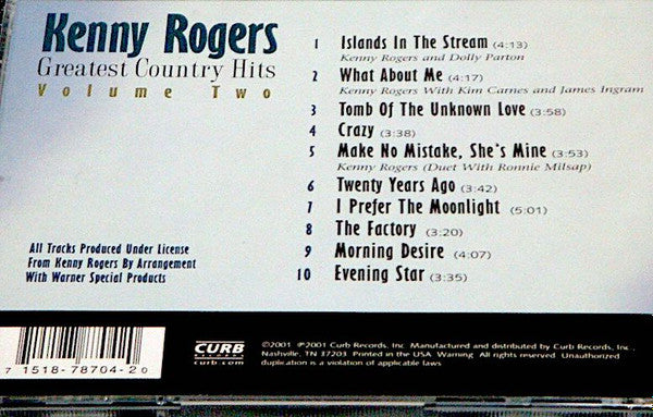 Kenny Rogers : Greatest Country Hits Volume Two (CD, Comp, RE)
