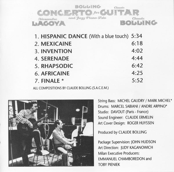 Claude Bolling / Alexandre Lagoya : Concerto For Classic Guitar And Jazz Piano Trio (CD, Album, Club)