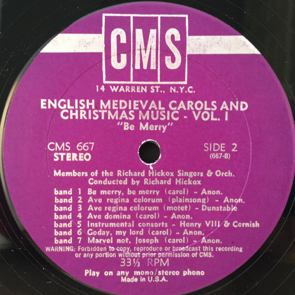 The Richard Hickox Singers, The Richard Hickox Orchestra, Richard Hickox - "Be Merry" English Medieval Carols and Christmas Music, Vol I (LP) (VG) - Endless Media