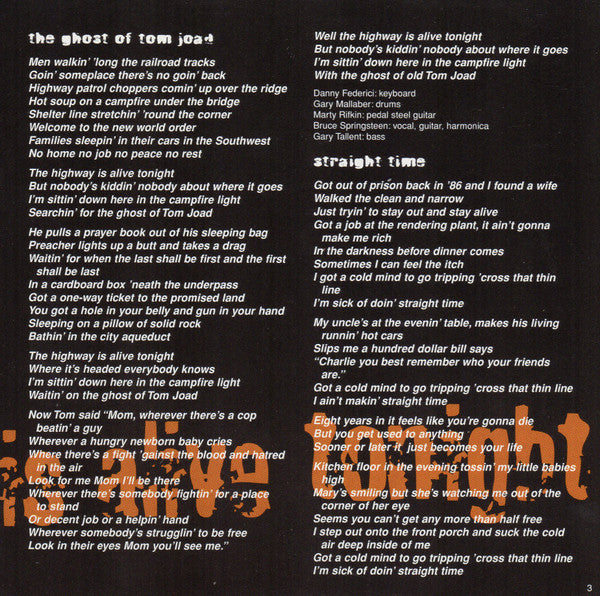 Bruce Springsteen : The Ghost Of Tom Joad (CD, Album, RE)