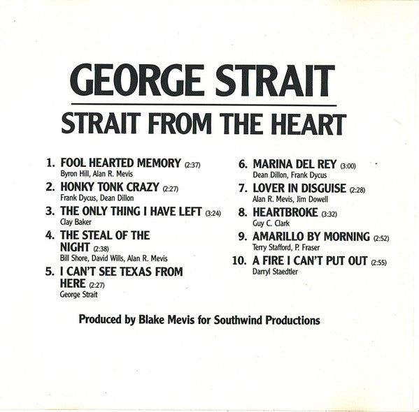 George Strait : Strait From The Heart (CD, Album)