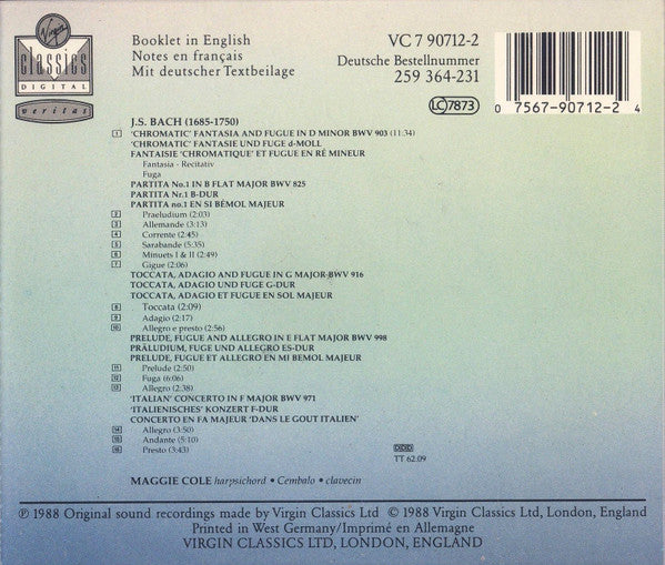 Maggie Cole - Johann Sebastian Bach : Italienisches Konzert, Toccata G-dur, Präludium Fuge Und Allegro, Chromatische Fantasie Und Fuge, Partita I B-dur (CD, Album)