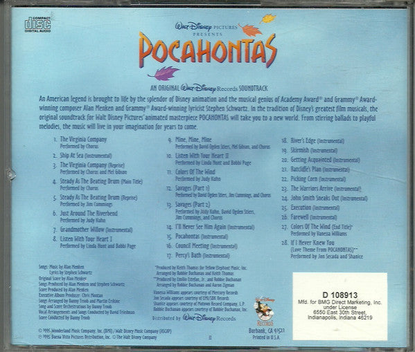 Alan Menken, Stephen Schwartz : Pocahontas (An Original Walt Disney Records Soundtrack) (CD, Album, Club, BMG)