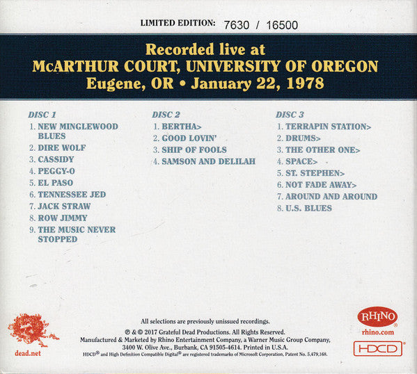 The Grateful Dead : Dave's Picks, Volume 23 (McArthur Court, U. Of Oregon, Eugene, OR • 1/22/78) (3xHDCD, Album, Ltd, Num)