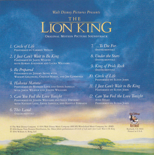 Various : The Lion King (Original Motion Picture Soundtrack) (CD, Album)