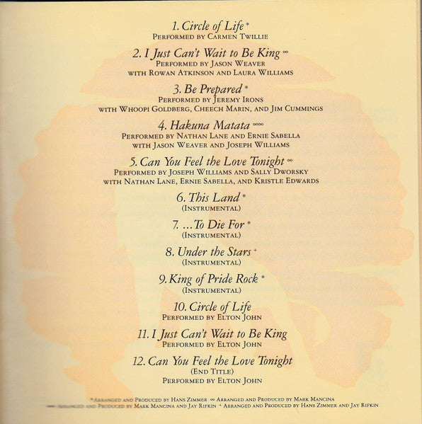 Various : The Lion King (Original Motion Picture Soundtrack) (CD, Album)