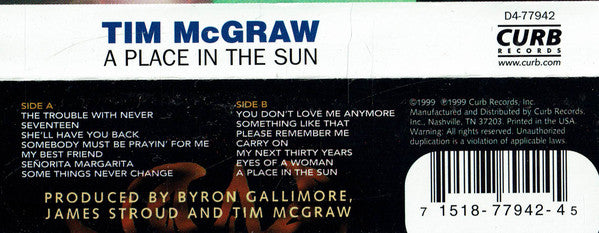 Tim McGraw : A Place In The Sun (Cass, Album)