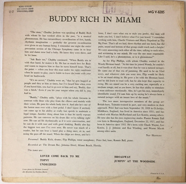 Buddy Rich : Buddy Rich in Miami (LP, Album, Mono, RE)