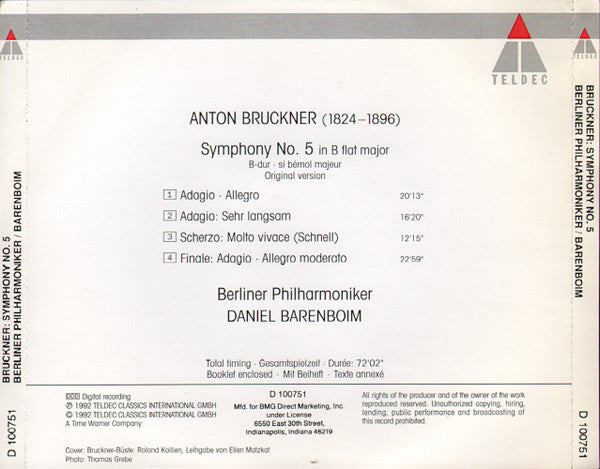 Anton Bruckner — Berliner Philharmoniker, Daniel Barenboim - Symphony No. 5 (CD) (VG) - Endless Media
