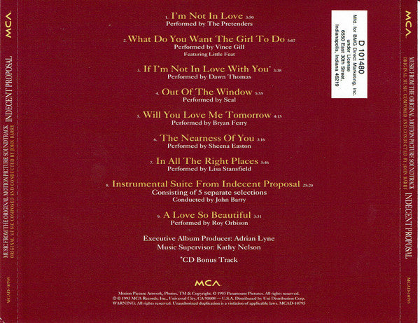 Various : Indecent Proposal (Music From The Original Motion Picture Soundtrack) (CD, Club)