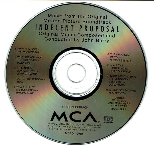 Various : Indecent Proposal (Music From The Original Motion Picture Soundtrack) (CD, Club)