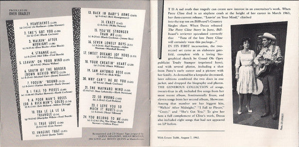 Patsy Cline : The Patsy Cline Story (CD, Comp, RE, RM)