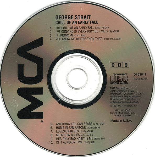 George Strait : Chill Of An Early Fall (CD, Album, Club)