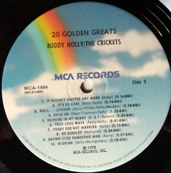 Buddy Holly / The Crickets (2) : 20 Golden Greats (LP, Comp, Mono, RE, Pin)