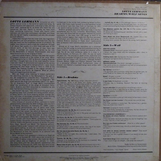 Lotte Lehmann - Brahms/Wolf Songs (LP) (VG+) - Endless Media