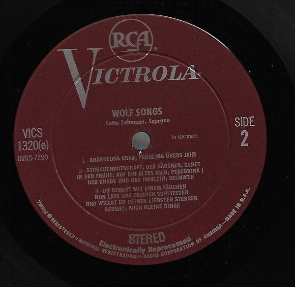 Lotte Lehmann - Brahms/Wolf Songs (LP) (VG+) - Endless Media