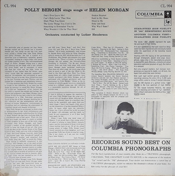 Polly Bergen - Bergen Sings Morgan (LP) (G+) - Endless Media