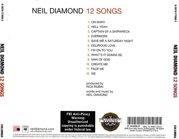 Neil Diamond : 12 Songs (CD, Album, Club, RE)