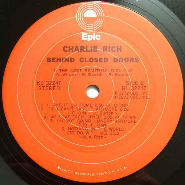 Charlie Rich : Behind Closed Doors (LP, Album, Ter)