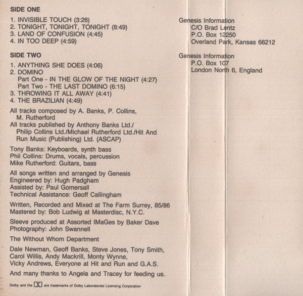 Genesis : Invisible Touch (Cass, Album, AR,)