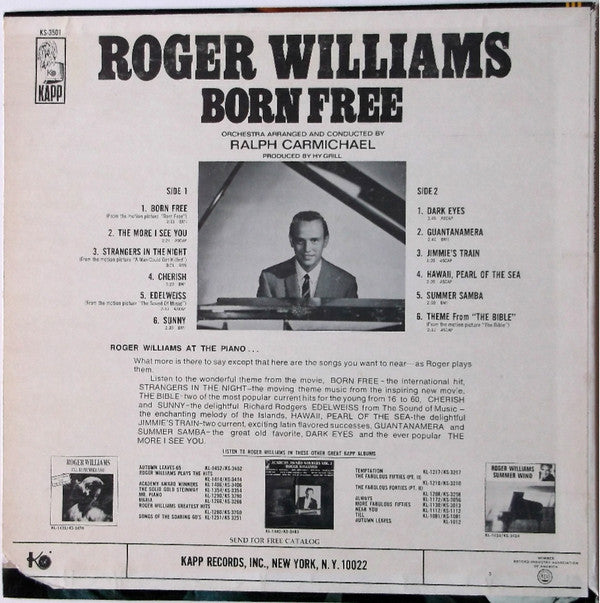 Roger Williams - Born Free (LP) (VG) - Endless Media