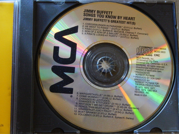 Jimmy Buffett : Songs You Know By Heart - Jimmy Buffett's Greatest Hit(s) (CD, Comp, Club, RE)