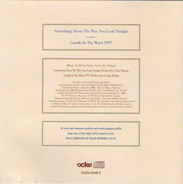 Elton John : Something About The Way You Look Tonight / Candle In The Wind 1997 (CD, Single)