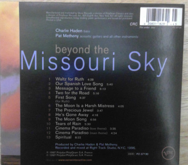 Charlie Haden & Pat Metheny : Beyond The Missouri Sky (Short Stories) (CD, Album, Club, 4-F)