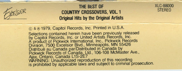 Various : The Best Of Country Crossovers (Volume One) (Original Hits By The Original Artists) (Cass, Comp, Dol)