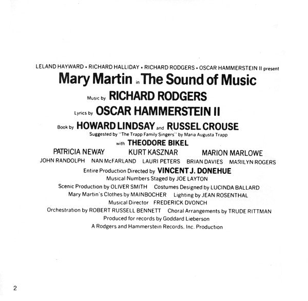 Leland Hayward, Richard Halliday, Richard Rodgers, Oscar Hammerstein II Present Mary Martin : The Sound Of Music - Original Broadway Cast (CD, RE)