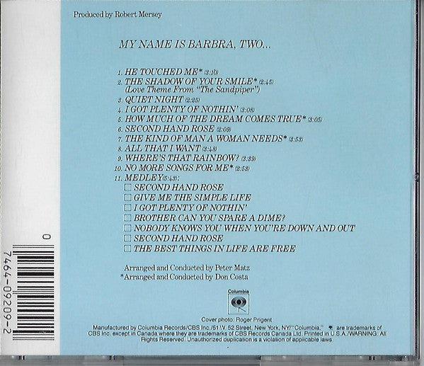 Barbra Streisand : My Name Is Barbra, Two... (CD, Album, RE)