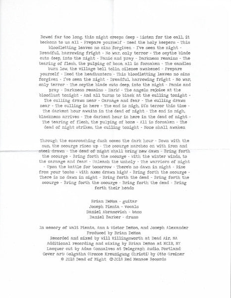 Dead Of Night (3) : The Culling/ The Scourge (7", Single)