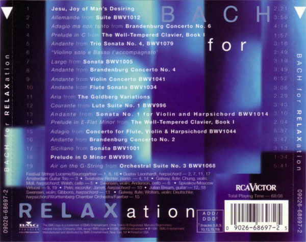 Johann Sebastian Bach : Bach For Relaxation (CD, Comp)
