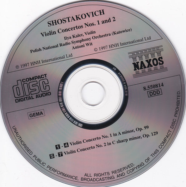 Dmitri Shostakovich, Ilya Kaler, Wielka Orkiestra Symfoniczna Polskiego Radia W Katowicach, Antoni Wit : Violin Concertos Nos. 1 & 2 (CD, Album, P+O)
