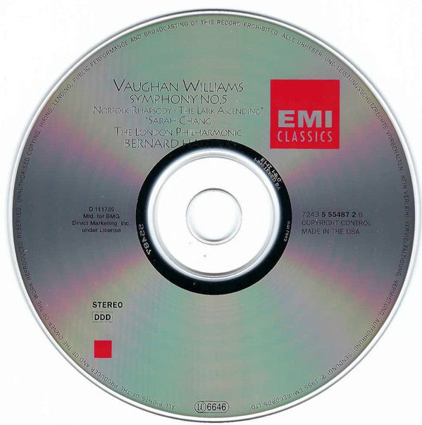 Ralph Vaughan Williams – Sarah Chang, London Philharmonic Orchestra, Bernard Haitink : Symphony No. 5 • Norfolk Rhapsody No.1 • The Lark Ascending (CD, Album, Club)