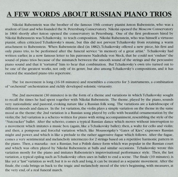 Pyotr Ilyich Tchaikovsky, Sergei Vasilyevich Rachmaninoff, Moscow Conservatory Trio : Great Piano Trios (CD, Club)