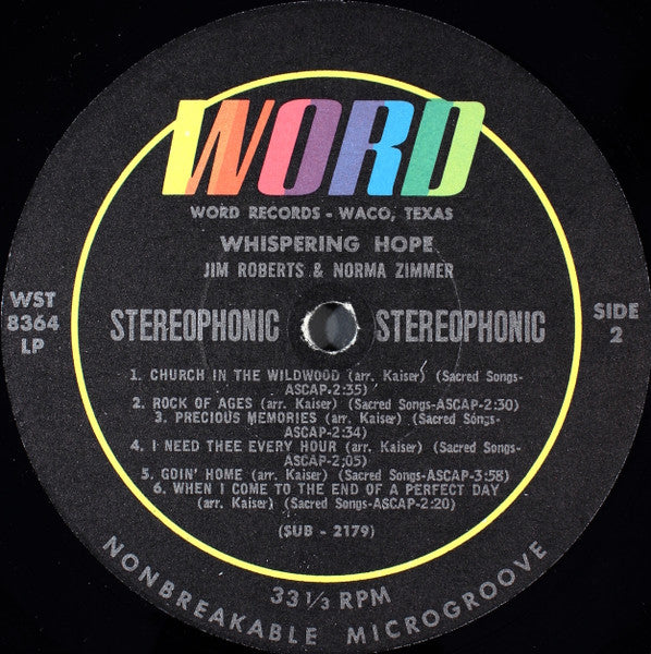 Jim Roberts (3) And Norma Zimmer : Whispering Hope (LP, RE)