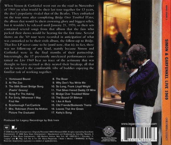 Simon & Garfunkel : Live 1969 (CD, Album, RE)