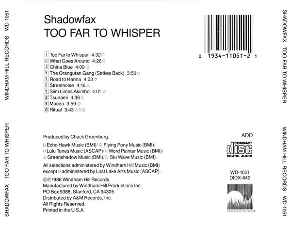 Shadowfax : Too Far To Whisper (CD, Album)