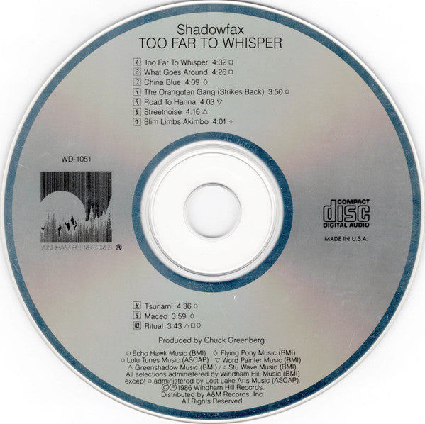 Shadowfax : Too Far To Whisper (CD, Album)