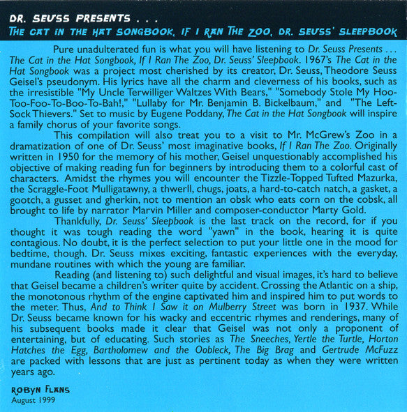 Dr. Seuss : Dr. Seuss Presents...If I Ran The Zoo / The Cat In The Hat Songbook / Dr. Seuss's Sleep Book (CD, Comp, RE)
