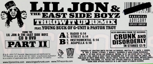 Lil' Jon & The East Side Boyz - Throw It Up (Remix) (12") (VG) - Endless Media