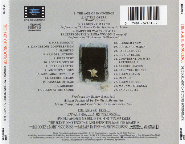 Elmer Bernstein : The Age Of Innocence (Original Motion Picture Soundtrack) (CD, Album)