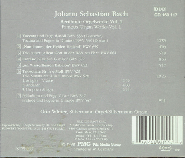 Johann Sebastian Bach, Otto Winter : Berühmte Orgelwerke Vol. 1 = Famous Organ Works Vol. 1 (CD, Album)