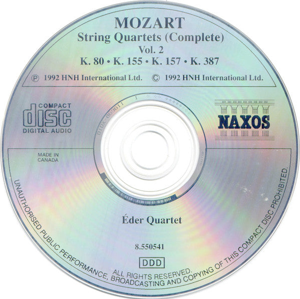 Wolfgang Amadeus Mozart : Éder Quartet : String Quartets (Complete) Vol. 2: K. 80 • K. 155 • K. 157 • K. 387 (CD, Album, RE)