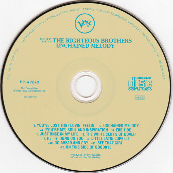The Righteous Brothers : The Very Best Of The Righteous Brothers - Unchained Melody (CD, Comp, Club, RE)