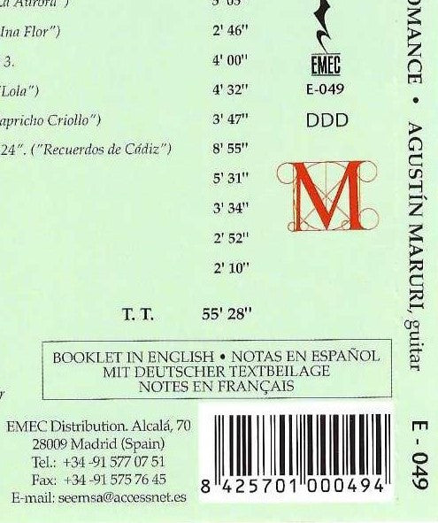 Agustín Maruri : Music Of Spanish Romance (CD, Album)