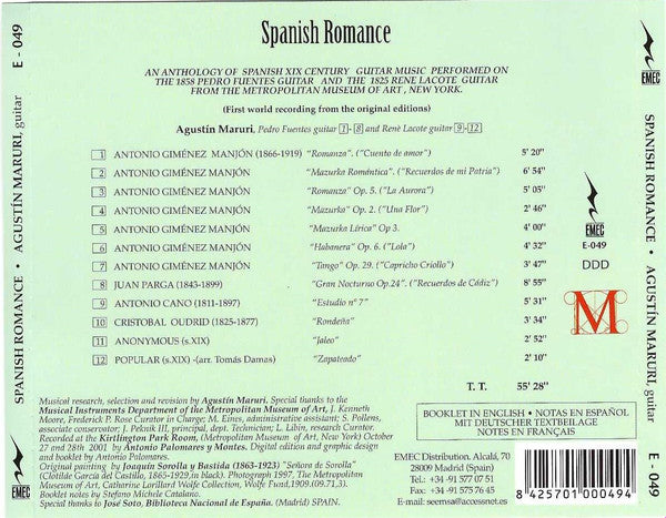 Agustín Maruri : Music Of Spanish Romance (CD, Album)