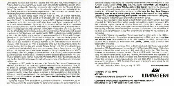 Bob Wills & His Texas Playboys : 'The King Of Western Swing' 25 Hits 1935-1945 (CD, Comp, Mono)