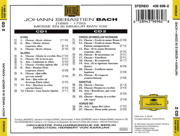 Johann Sebastian Bach - Herbert Von Karajan, Berliner Philharmoniker : Mass In B Minor (2xCD, Album, RE)